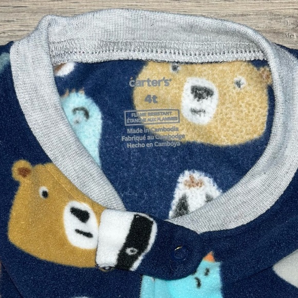 Carter’s Fleece Footed Pajama’s 4T Animals Navy Blue - Picture 4 of 11
